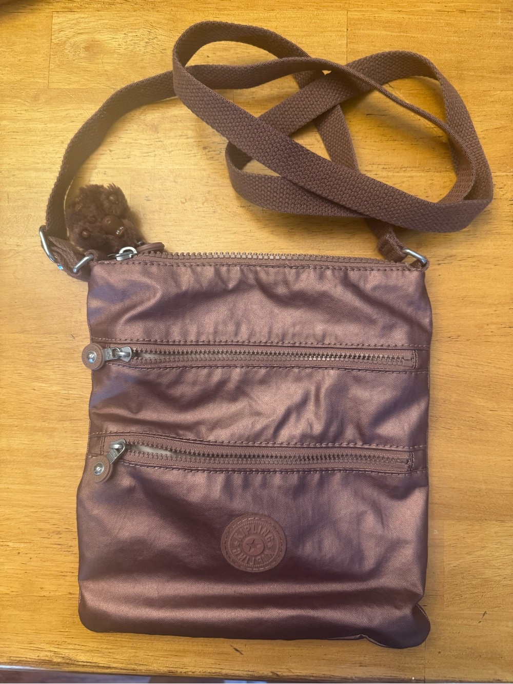 Kipling Metallic Brown Crossbody Bag with Adjustable Strap
